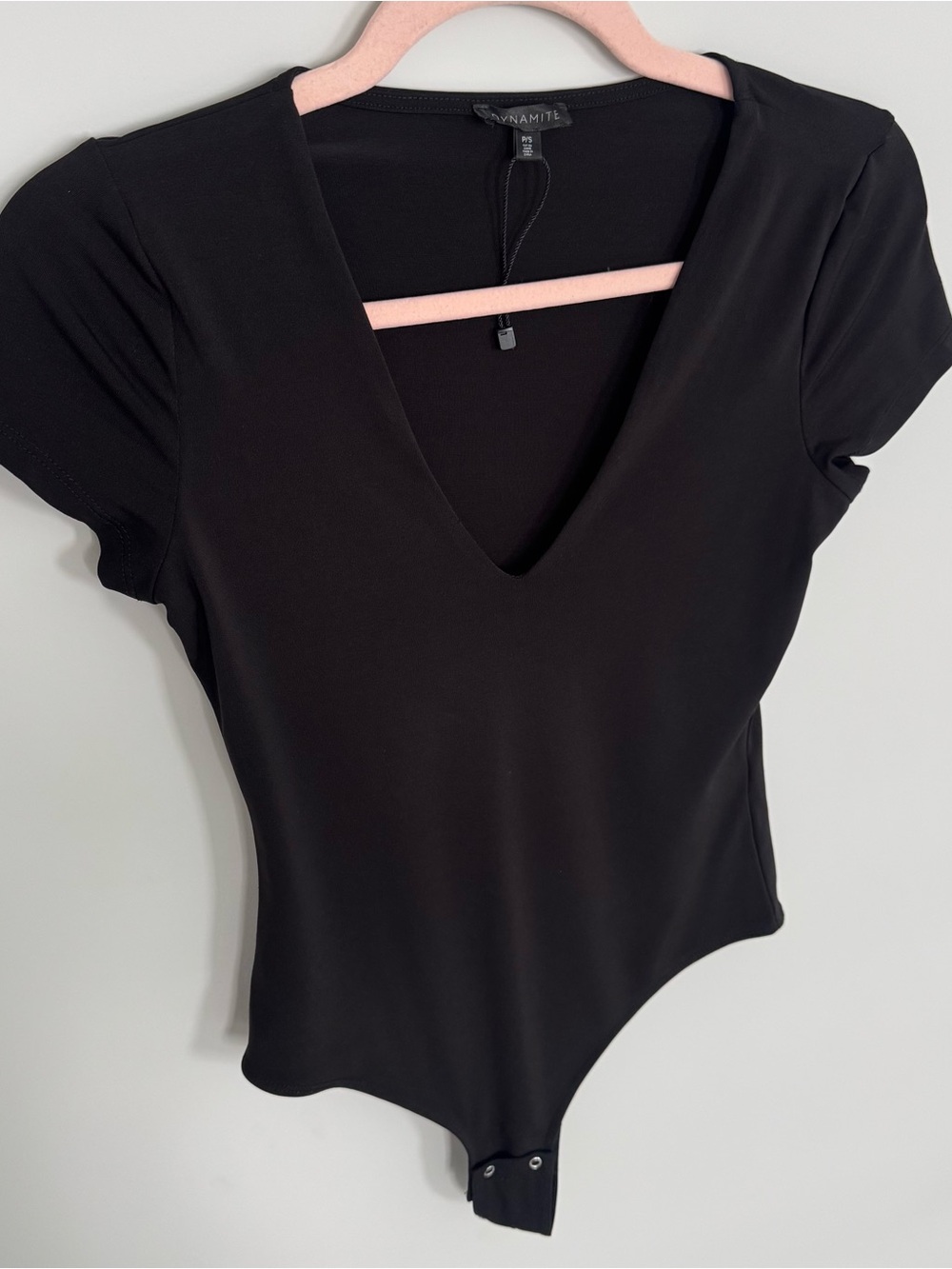 Dynamite Black V-Neck Short Sleeve Snap Bodysuit